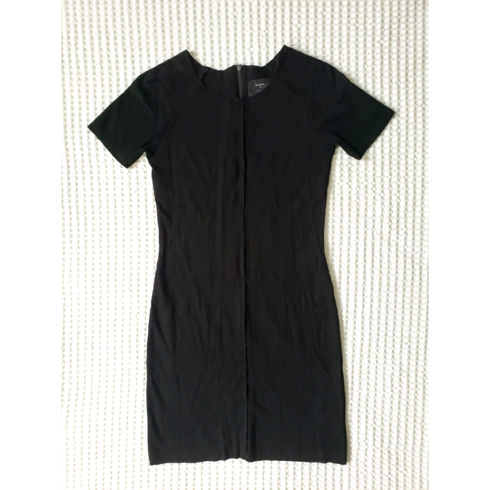 New ZARA basic jet black limited edition t-shirt mini sheath dress S